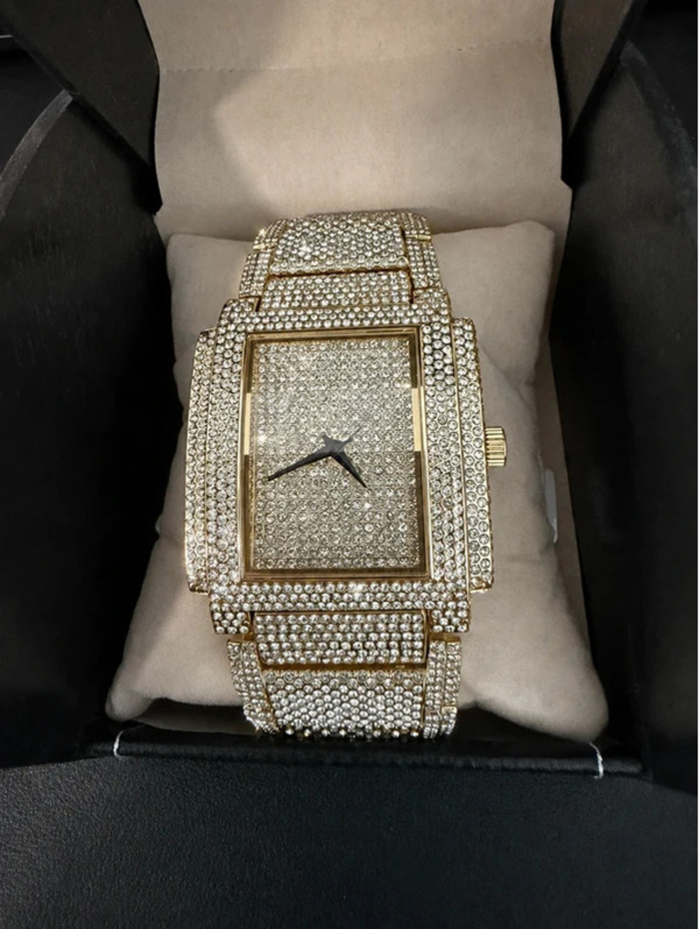 #639  42mm Gold-Tone Chandelier Watch – Iced-Out Bling